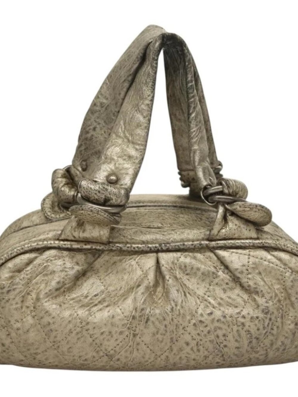 CHANEL Wild Stitch Hand Bag Leather Silver CC Auth 133064
